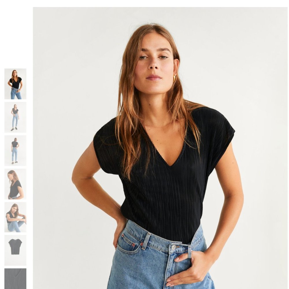 Mango Black Pleated T-shirt Size S BNWT